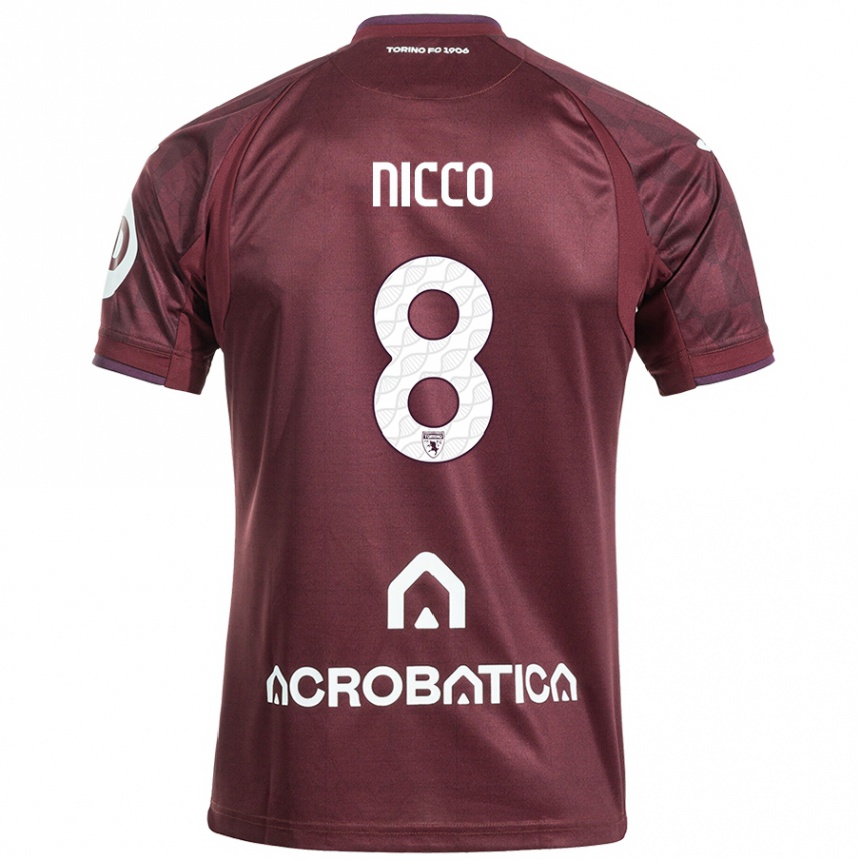 Niño Fútbol Camiseta Giada Nicco #8 Granate Blanco 1ª Equipación 2024/25 Argentina