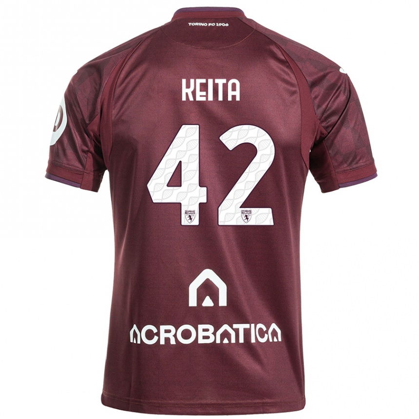 Niño Fútbol Camiseta Karamoko Keita #42 Granate Blanco 1ª Equipación 2024/25 Argentina