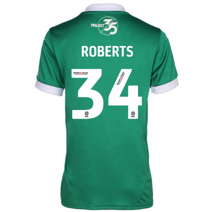 Niño Fútbol Camiseta Caleb Roberts #34 Verde Blanco 1ª Equipación 2024/25 Argentina