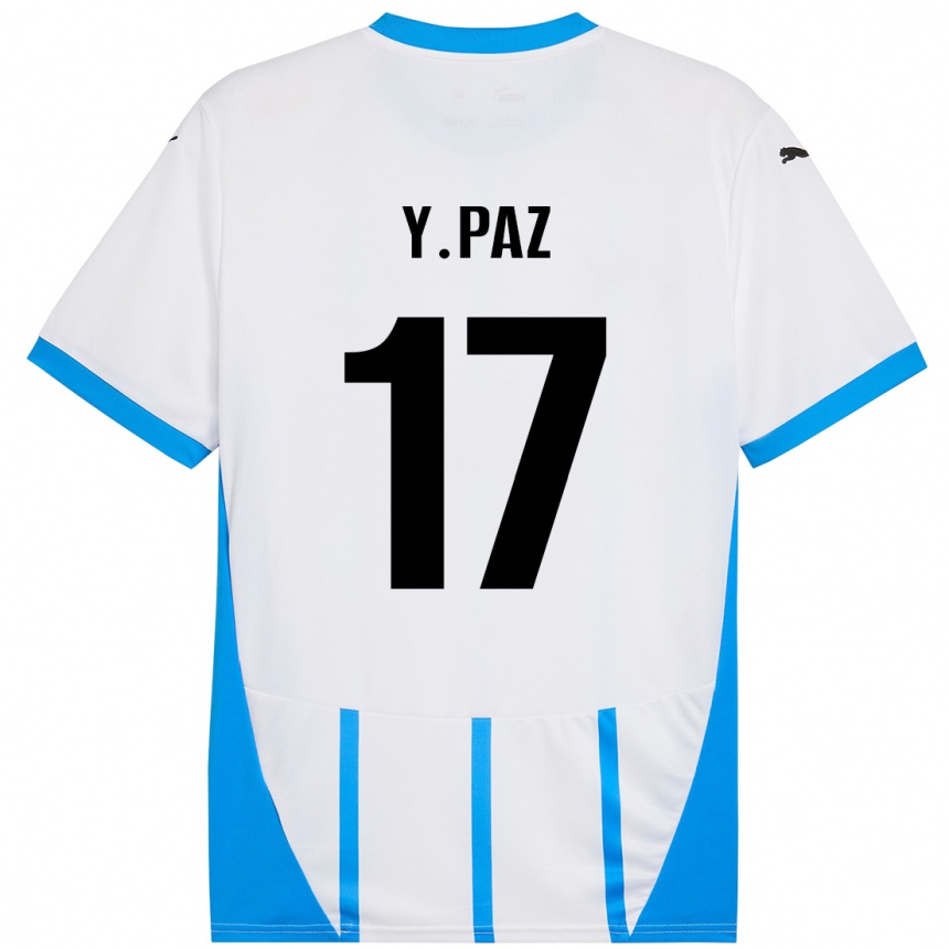 Niño Fútbol Camiseta Yeferson Paz #17 Blanco Azul 2ª Equipación 2024/25 Argentina