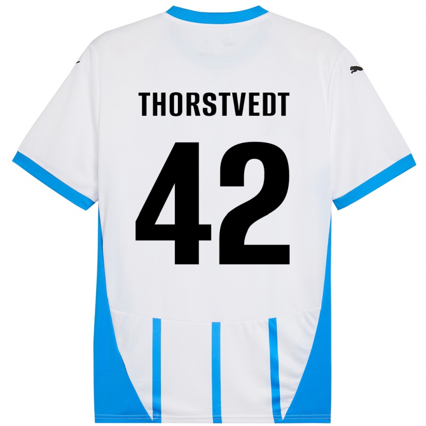 Niño Fútbol Camiseta Kristian Thorstvedt #42 Blanco Azul 2ª Equipación 2024/25 Argentina