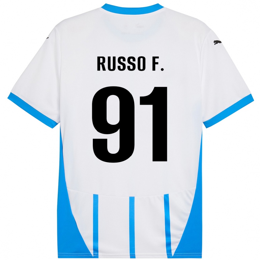 Niño Fútbol Camiseta Flavio Russo #91 Blanco Azul 2ª Equipación 2024/25 Argentina