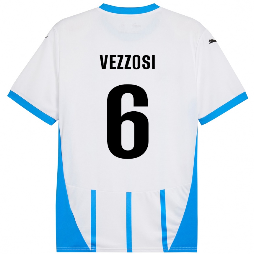 Niño Fútbol Camiseta Giorgio Vezzosi #6 Blanco Azul 2ª Equipación 2024/25 Argentina