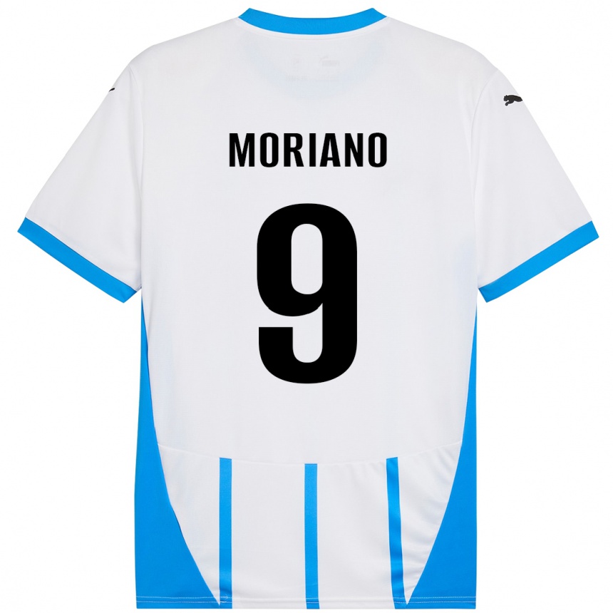 Niño Fútbol Camiseta Andrea Moriano #9 Blanco Azul 2ª Equipación 2024/25 Argentina