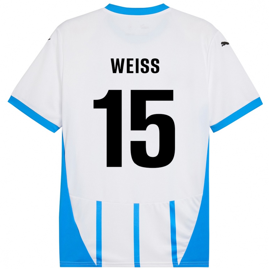 Niño Fútbol Camiseta David Weiss #15 Blanco Azul 2ª Equipación 2024/25 Argentina