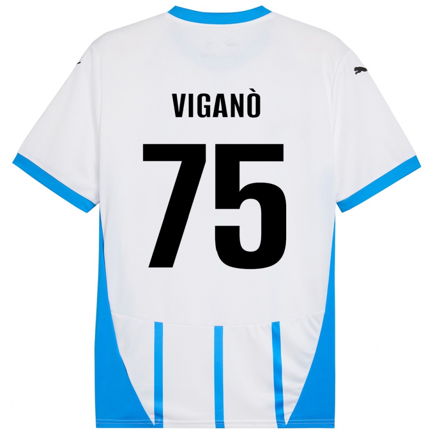 Niño Fútbol Camiseta Lorenzo Viganò #75 Blanco Azul 2ª Equipación 2024/25 Argentina