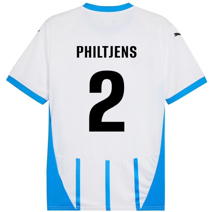 Niño Fútbol Camiseta Davina Philtjens #2 Blanco Azul 2ª Equipación 2024/25 Argentina