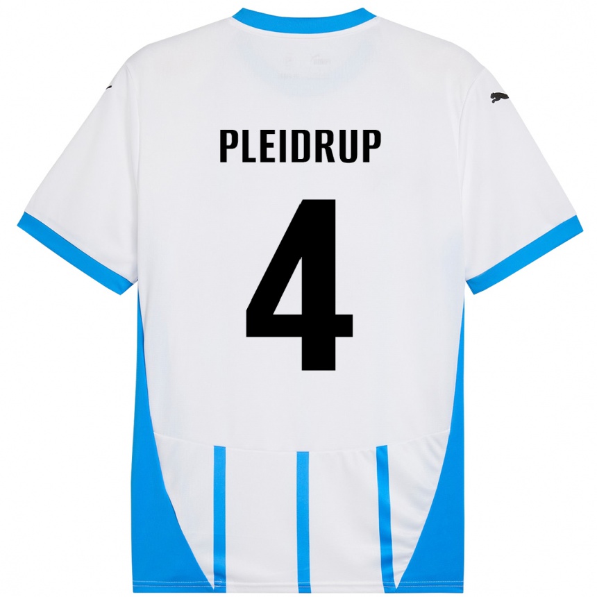 Niño Fútbol Camiseta Caroline Pleidrup #4 Blanco Azul 2ª Equipación 2024/25 Argentina