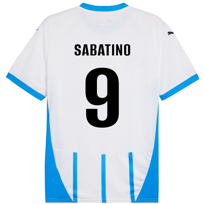 Niño Fútbol Camiseta Daniela Sabatino #9 Blanco Azul 2ª Equipación 2024/25 Argentina