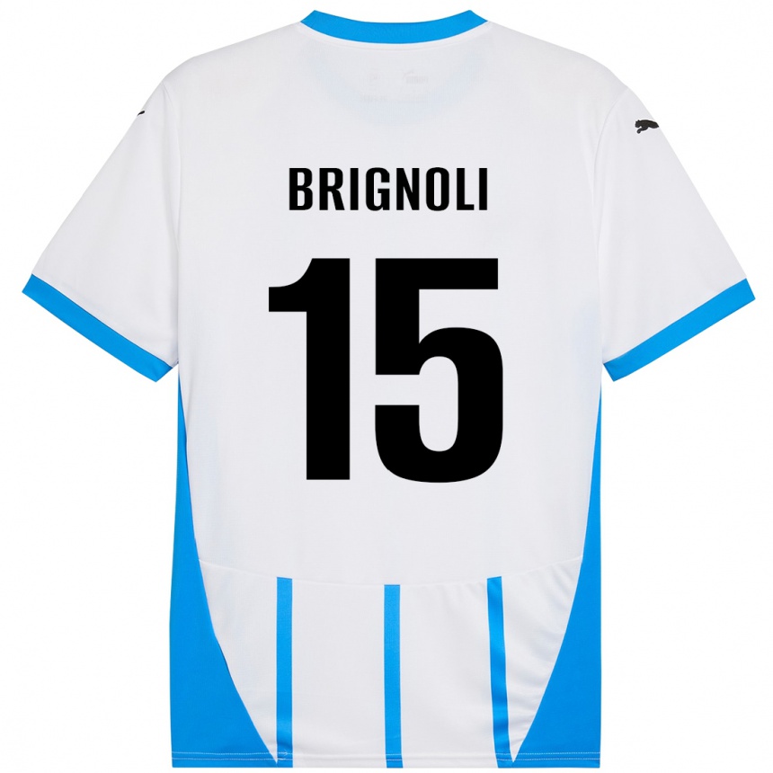 Niño Fútbol Camiseta Benedetta Brignoli #15 Blanco Azul 2ª Equipación 2024/25 Argentina