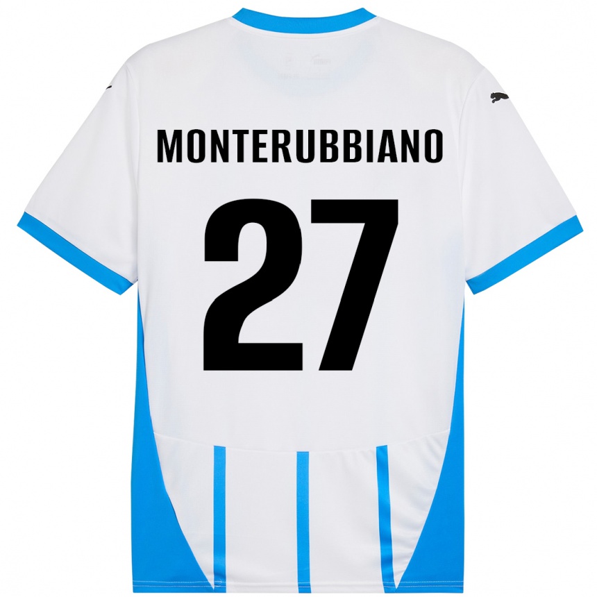 Niño Fútbol Camiseta Valeria Monterubbiano #27 Blanco Azul 2ª Equipación 2024/25 Argentina