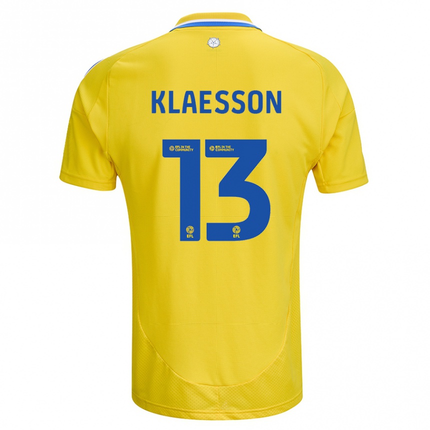 Niño Fútbol Camiseta Kristoffer Klaesson #13 Amarillo Azul 2ª Equipación 2024/25 Argentina