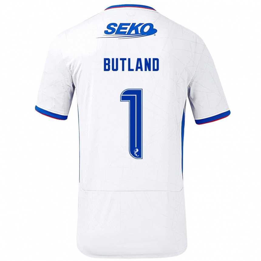 Niño Fútbol Camiseta Jack Butland #1 Blanco Azul 2ª Equipación 2024/25 Argentina