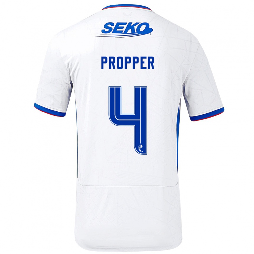 Niño Fútbol Camiseta Robin Pröpper #4 Blanco Azul 2ª Equipación 2024/25 Argentina