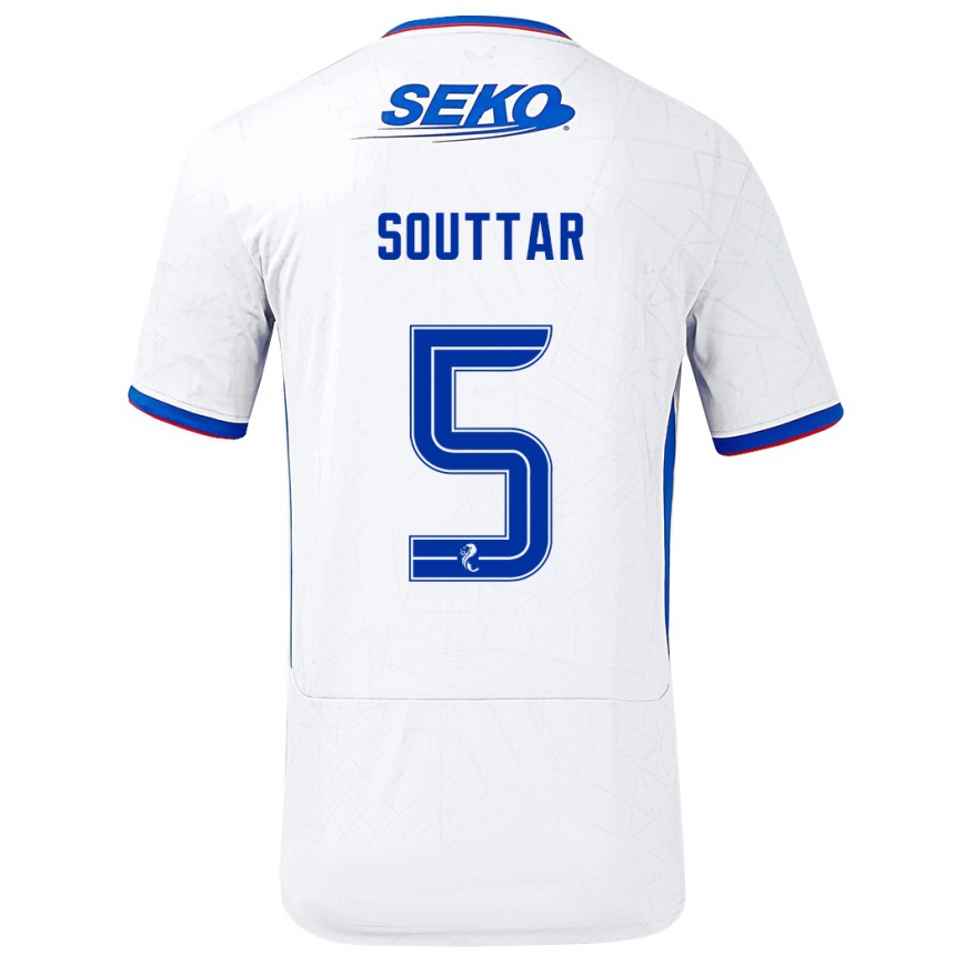 Niño Fútbol Camiseta John Souttar #5 Blanco Azul 2ª Equipación 2024/25 Argentina