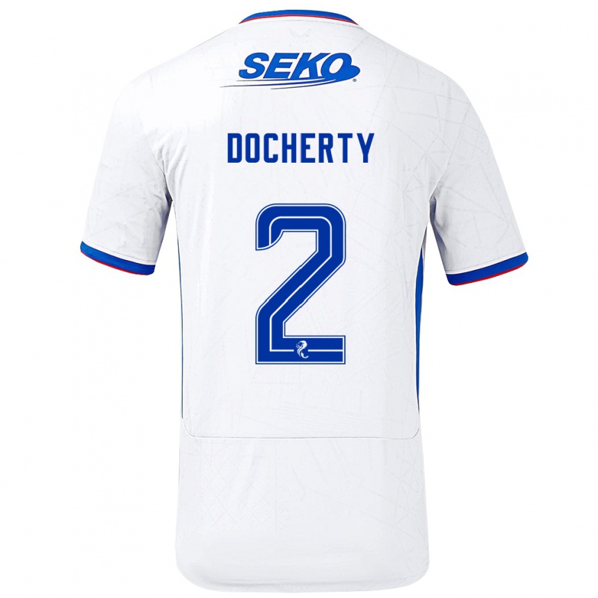 Niño Fútbol Camiseta Nicola Docherty #2 Blanco Azul 2ª Equipación 2024/25 Argentina