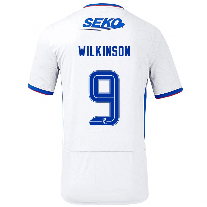 Niño Fútbol Camiseta Katie Wilkinson #9 Blanco Azul 2ª Equipación 2024/25 Argentina