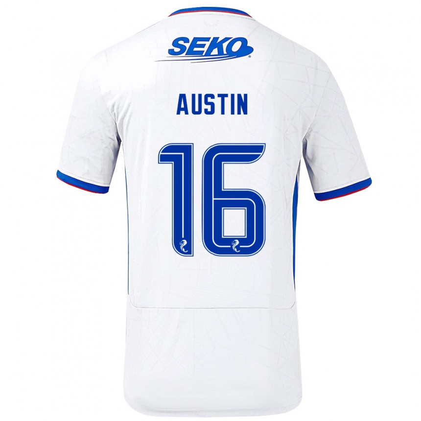 Niño Fútbol Camiseta Eilidh Austin #16 Blanco Azul 2ª Equipación 2024/25 Argentina