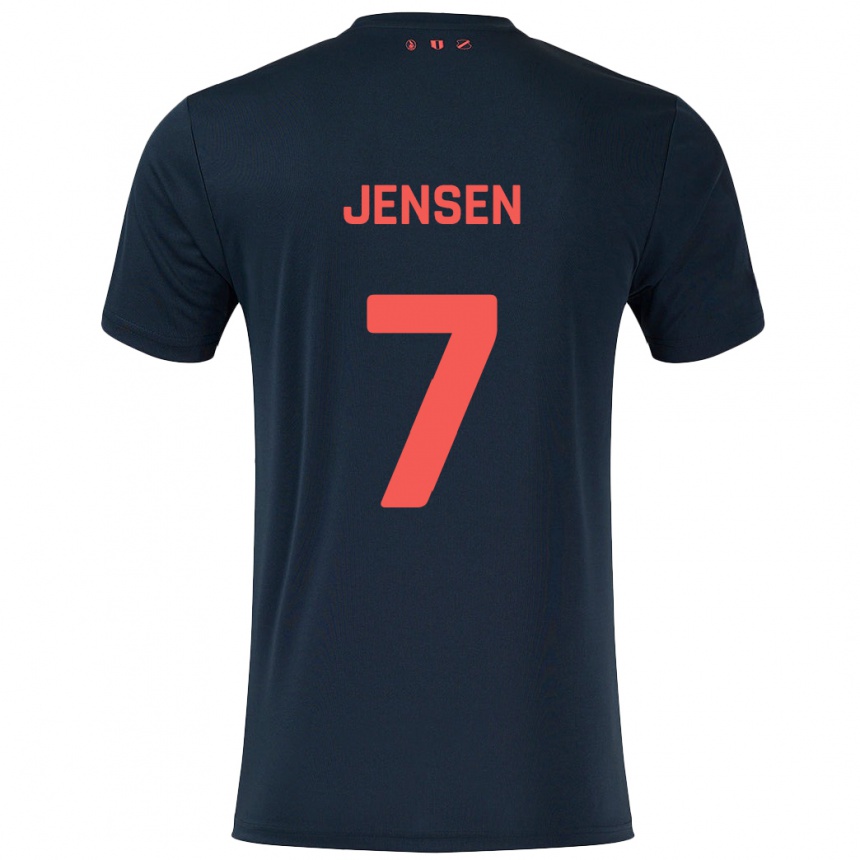 Niño Fútbol Camiseta Victor Jensen #7 Negro Rojo 2ª Equipación 2024/25 Argentina