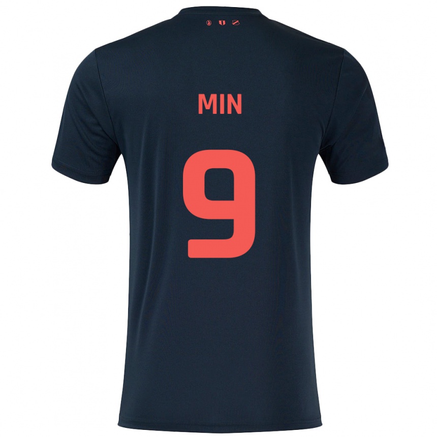 Niño Fútbol Camiseta David Min #9 Negro Rojo 2ª Equipación 2024/25 Argentina