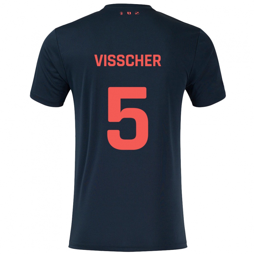 Niño Fútbol Camiseta Amber Visscher #5 Negro Rojo 2ª Equipación 2024/25 Argentina