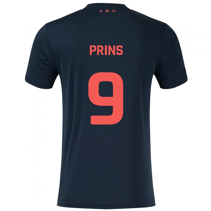 Niño Fútbol Camiseta Femke Prins #9 Negro Rojo 2ª Equipación 2024/25 Argentina