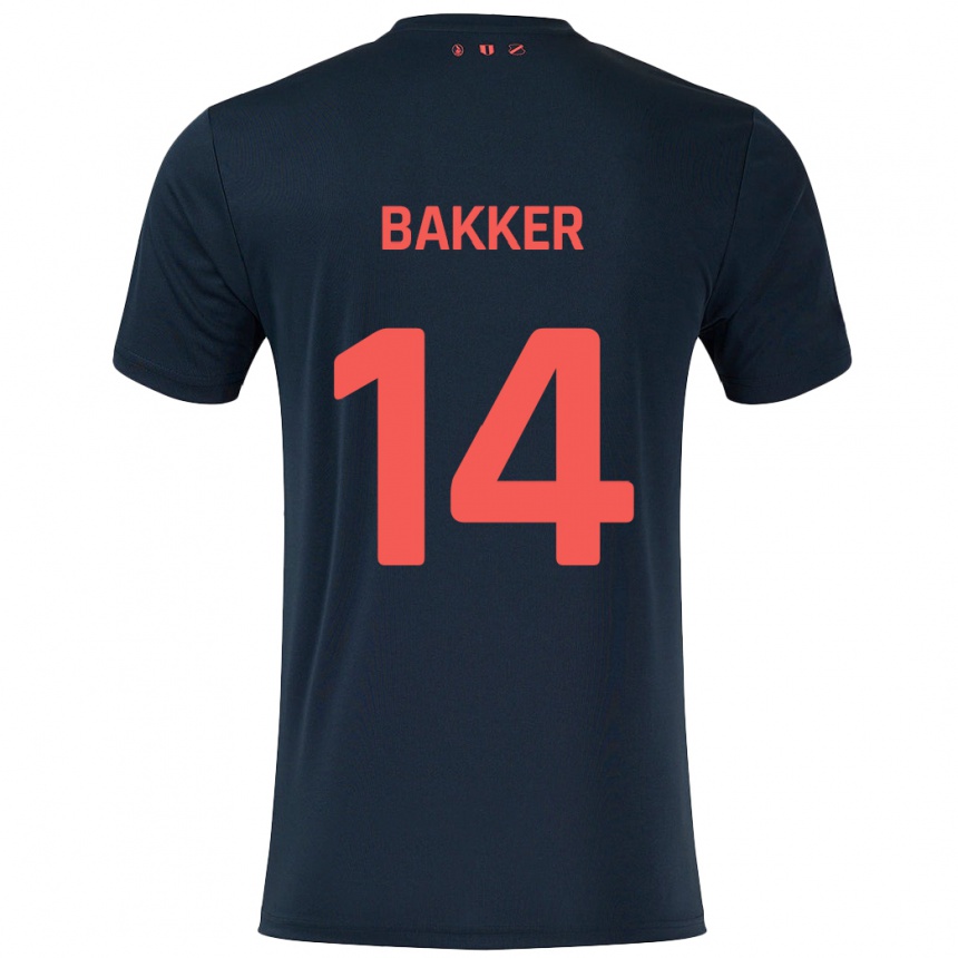 Niño Fútbol Camiseta Eshly Bakker #14 Negro Rojo 2ª Equipación 2024/25 Argentina