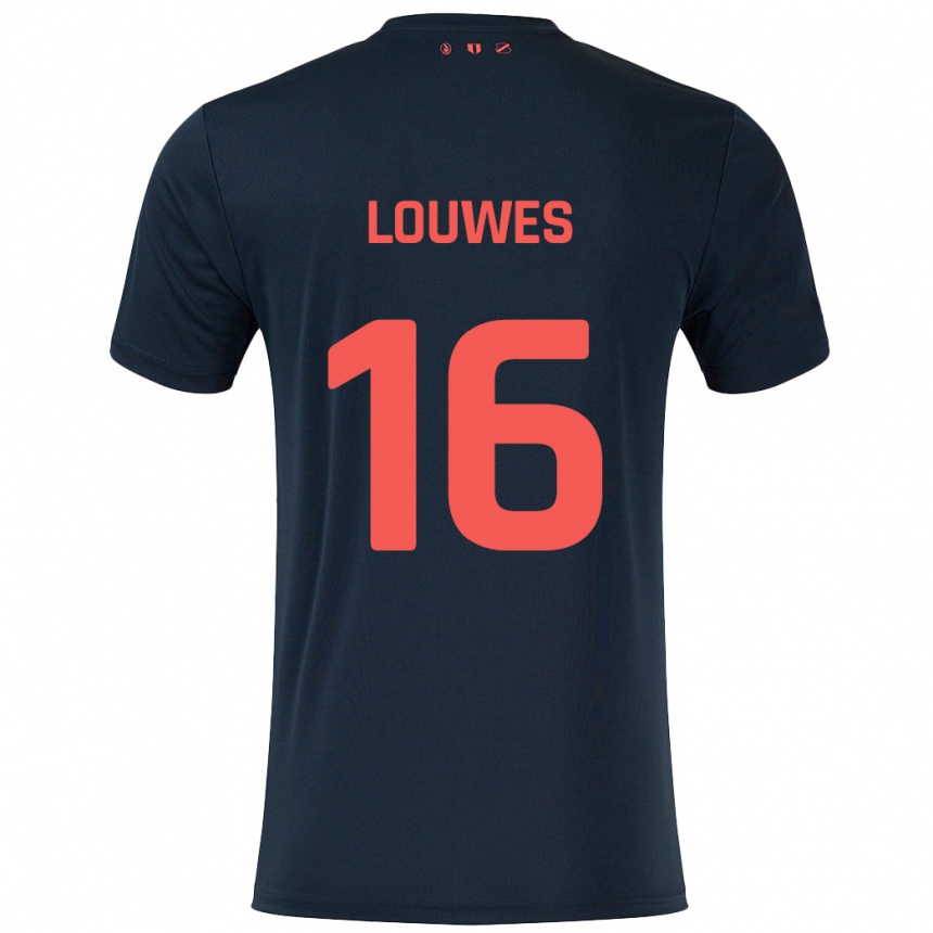 Niño Fútbol Camiseta Puck Louwes #16 Negro Rojo 2ª Equipación 2024/25 Argentina