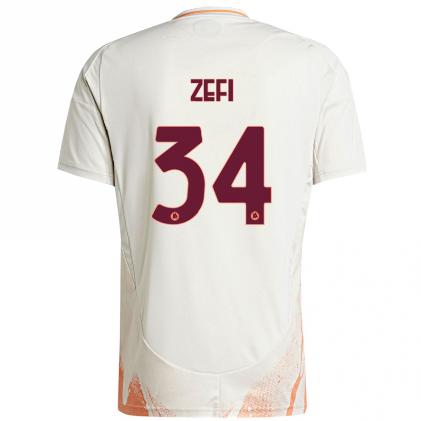 Niño Fútbol Camiseta Kevin Zefi #34 Crema Blanco Naranja 2ª Equipación 2024/25 Argentina