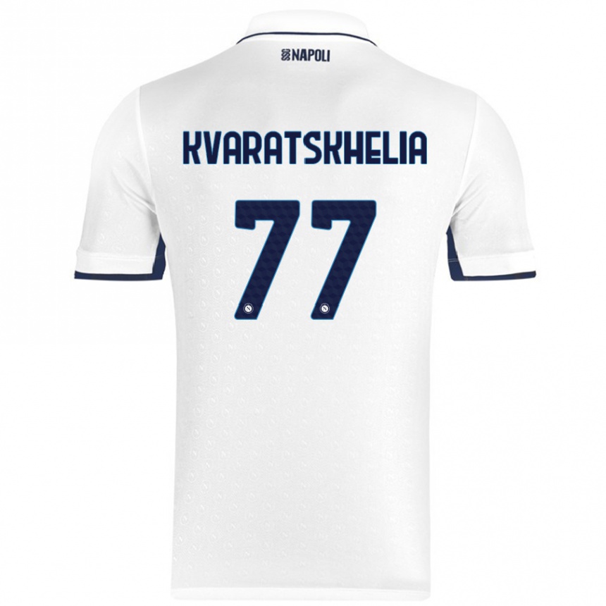 Niño Fútbol Camiseta Khvicha Kvaratskhelia #77 Blanco Azul Real 2ª Equipación 2024/25 Argentina