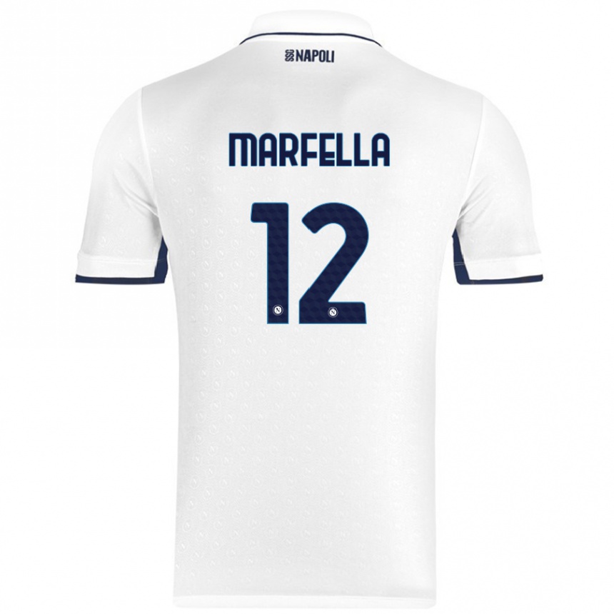 Niño Fútbol Camiseta Davide Marfella #12 Blanco Azul Real 2ª Equipación 2024/25 Argentina