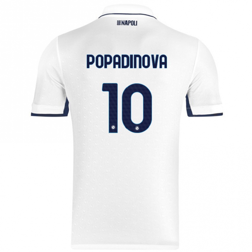 Niño Fútbol Camiseta Evdokiya Popadinova #10 Blanco Azul Real 2ª Equipación 2024/25 Argentina