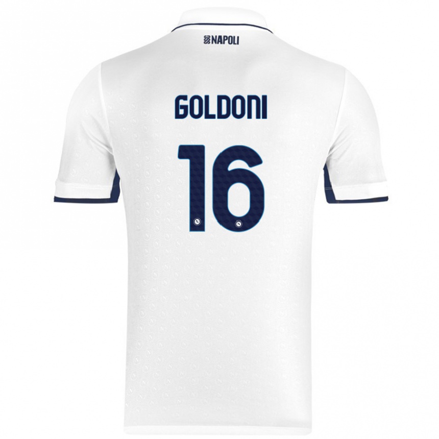 Niño Fútbol Camiseta Eleonora Goldoni #16 Blanco Azul Real 2ª Equipación 2024/25 Argentina