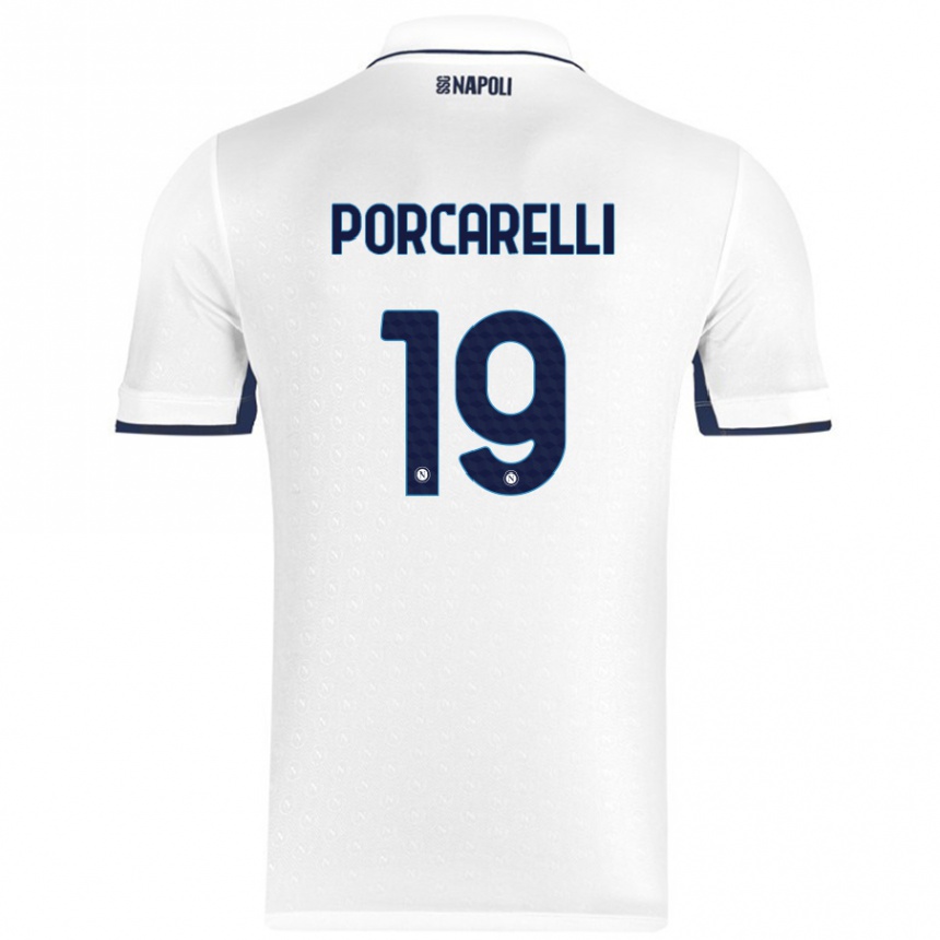 Niño Fútbol Camiseta Maddelena Porcarelli #19 Blanco Azul Real 2ª Equipación 2024/25 Argentina