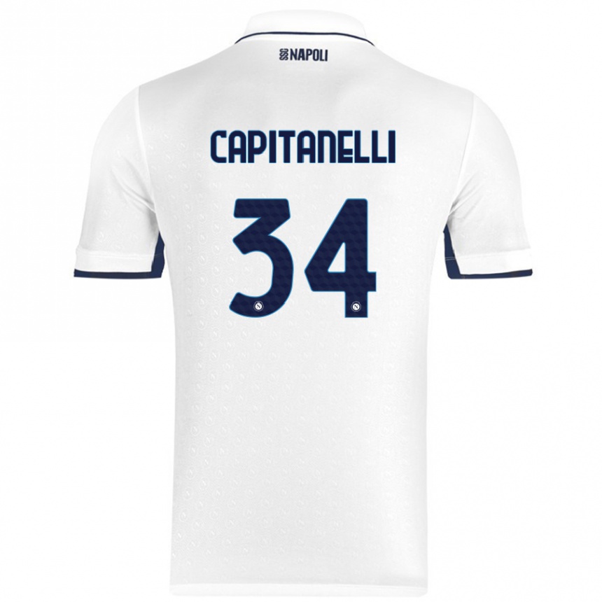 Niño Fútbol Camiseta Ilaria Capitanelli #34 Blanco Azul Real 2ª Equipación 2024/25 Argentina