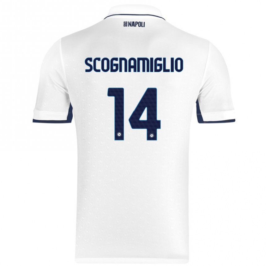 Niño Fútbol Camiseta Fabio Scognamiglio #14 Blanco Azul Real 2ª Equipación 2024/25 Argentina