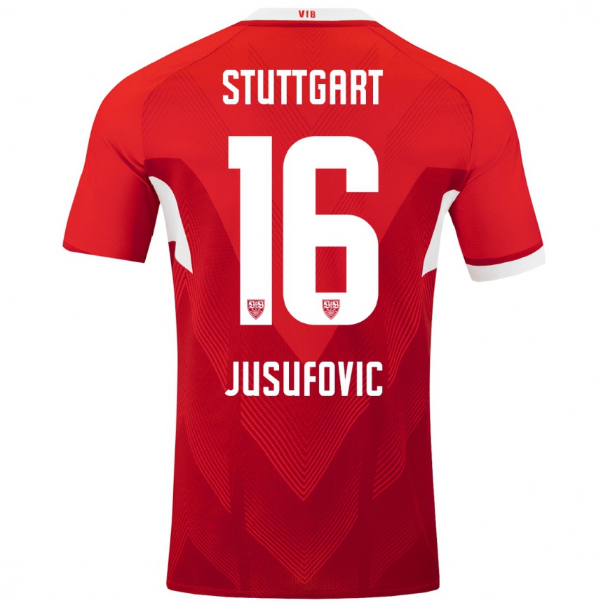 Niño Fútbol Camiseta Farah Jusufović #16 Rojo Blanco 2ª Equipación 2024/25 Argentina