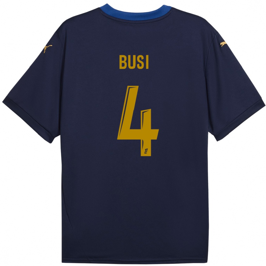 Niño Fútbol Camiseta Maxime Busi #4 Azul Marino Dorado 2ª Equipación 2024/25 Argentina