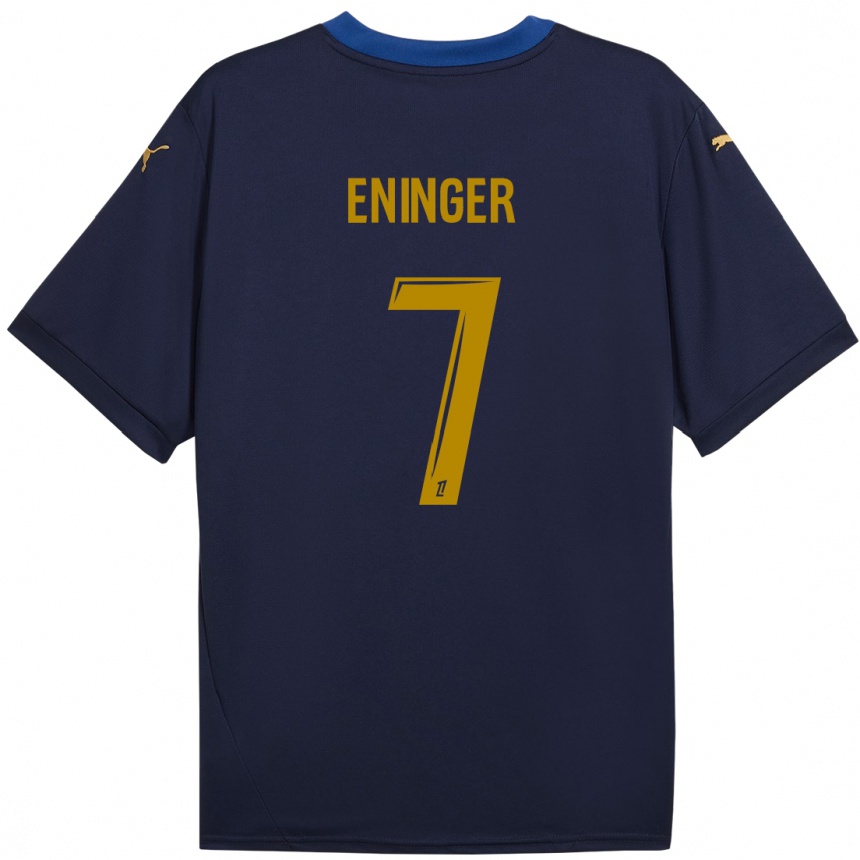 Niño Fútbol Camiseta Thelma Eninger #7 Azul Marino Dorado 2ª Equipación 2024/25 Argentina