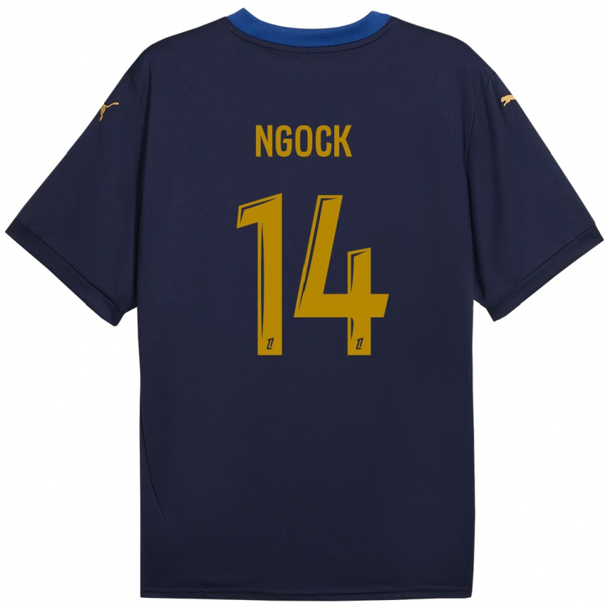 Niño Fútbol Camiseta Monique Ngock #14 Azul Marino Dorado 2ª Equipación 2024/25 Argentina