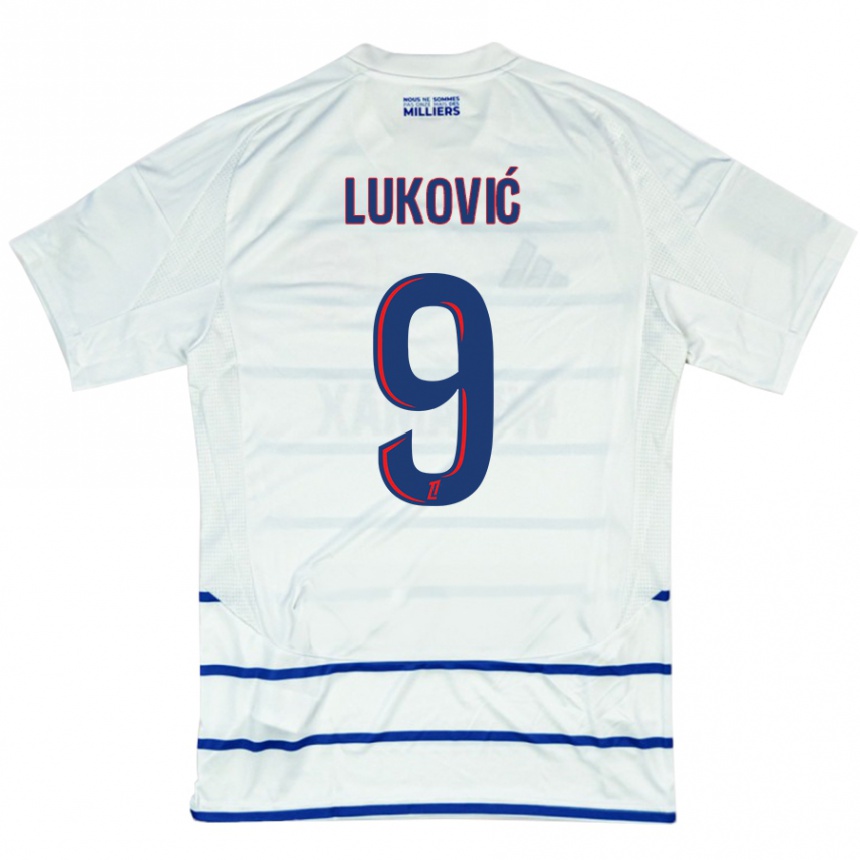 Niño Fútbol Camiseta Milos Lukovic #9 Blanco Azul 2ª Equipación 2024/25 Argentina