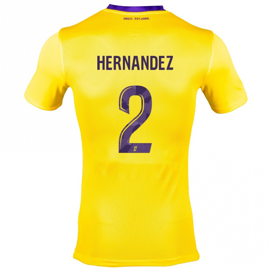 Niño Fútbol Camiseta Lucie Hernandez #2 Amarillo Morado 2ª Equipación 2024/25 Argentina