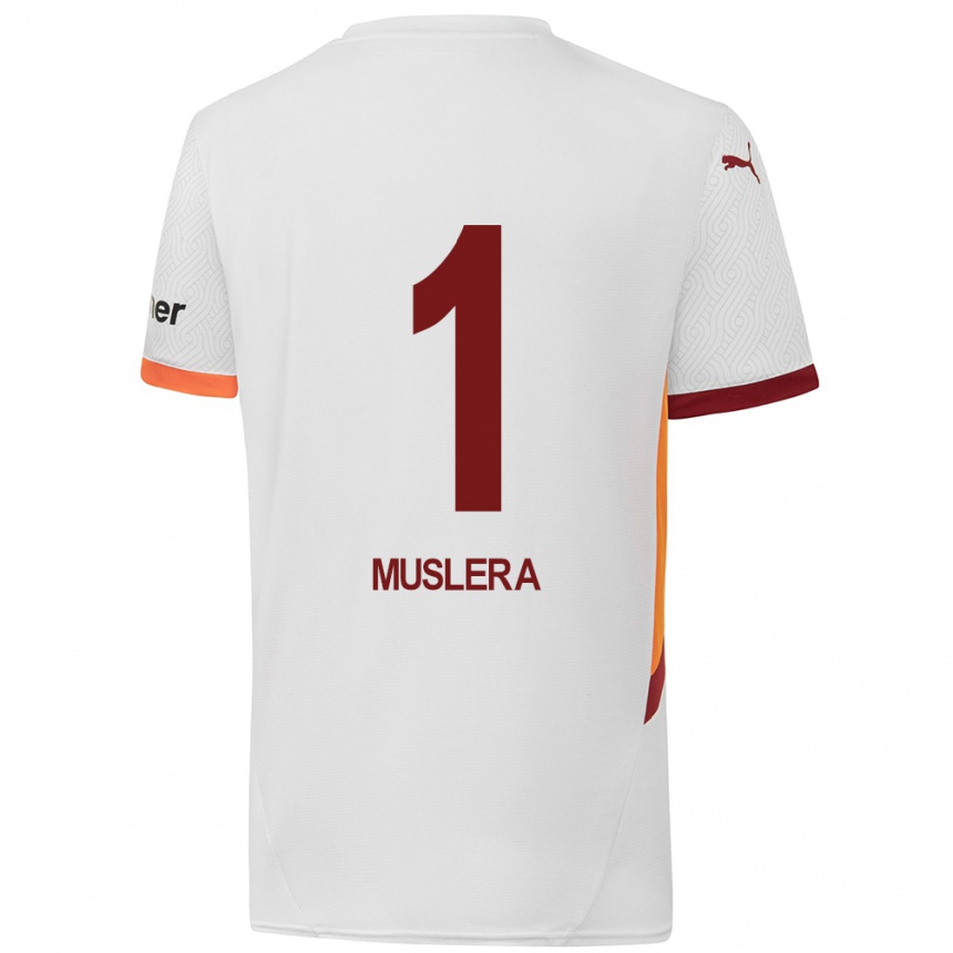 Niño Fútbol Camiseta Fernando Muslera #1 Blanco Amarillo Rojo 2ª Equipación 2024/25 Argentina