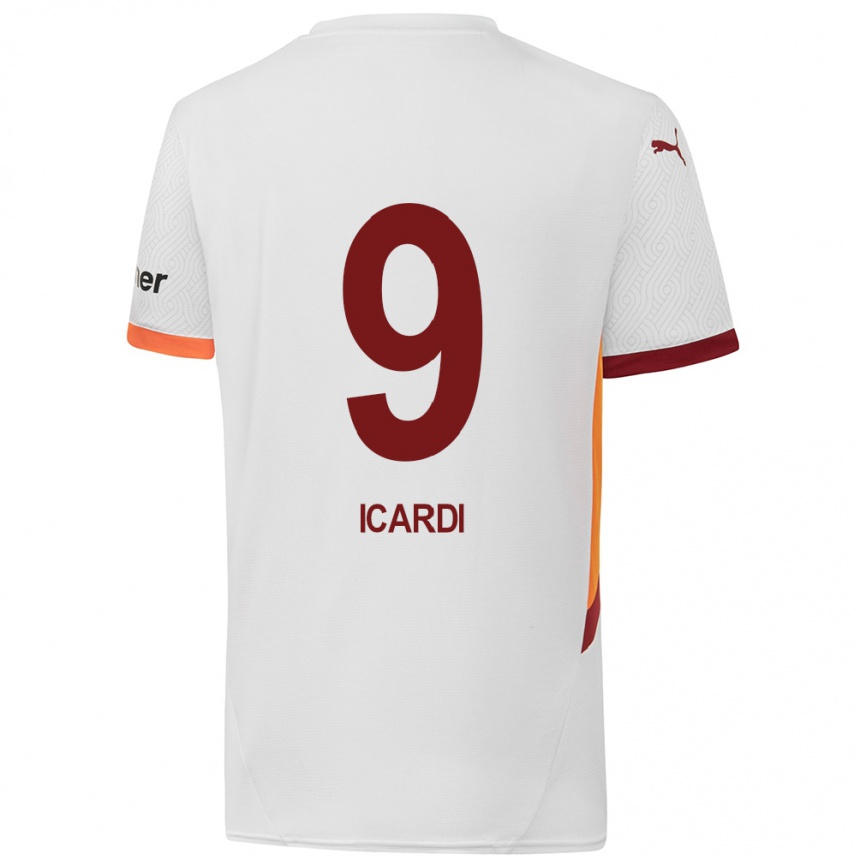 Niño Fútbol Camiseta Mauro Icardi #9 Blanco Amarillo Rojo 2ª Equipación 2024/25 Argentina