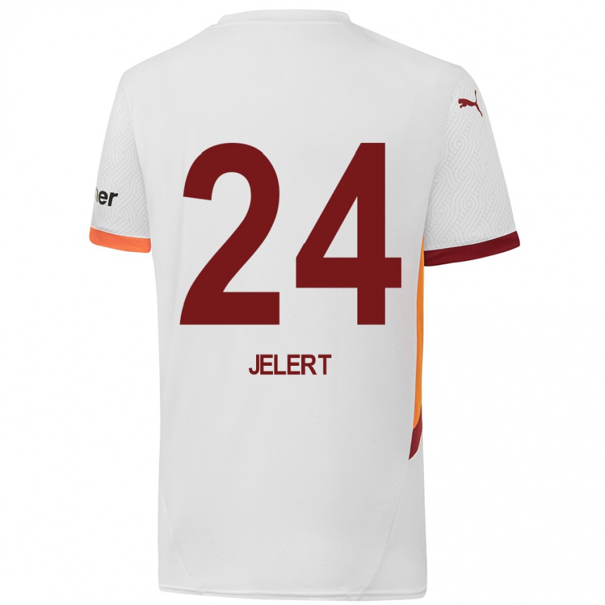 Niño Fútbol Camiseta Elias Jelert #24 Blanco Amarillo Rojo 2ª Equipación 2024/25 Argentina