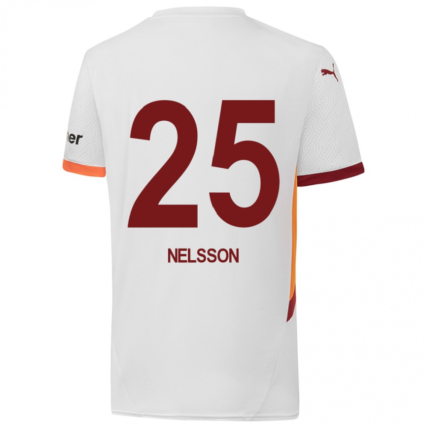 Niño Fútbol Camiseta Victor Nelsson #25 Blanco Amarillo Rojo 2ª Equipación 2024/25 Argentina