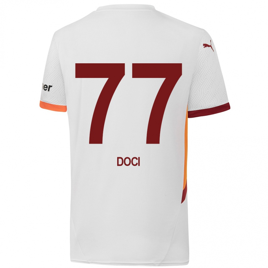 Niño Fútbol Camiseta Megi Doci #77 Blanco Amarillo Rojo 2ª Equipación 2024/25 Argentina