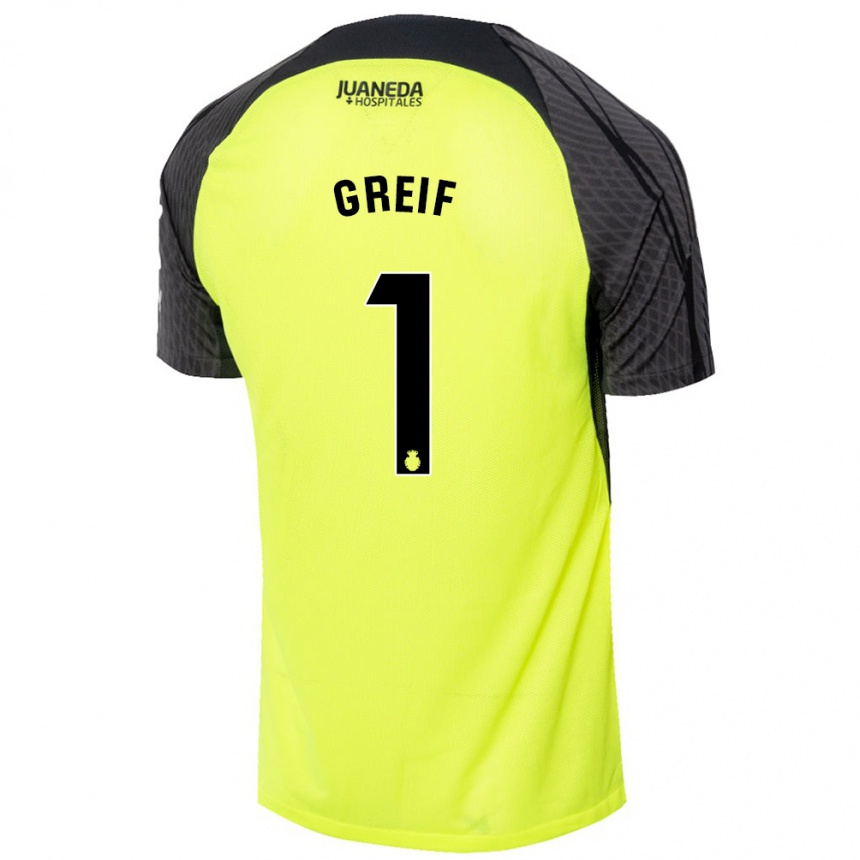 Niño Fútbol Camiseta Dominik Greif #1 Verde Fluorescente Negro 2ª Equipación 2024/25 Argentina