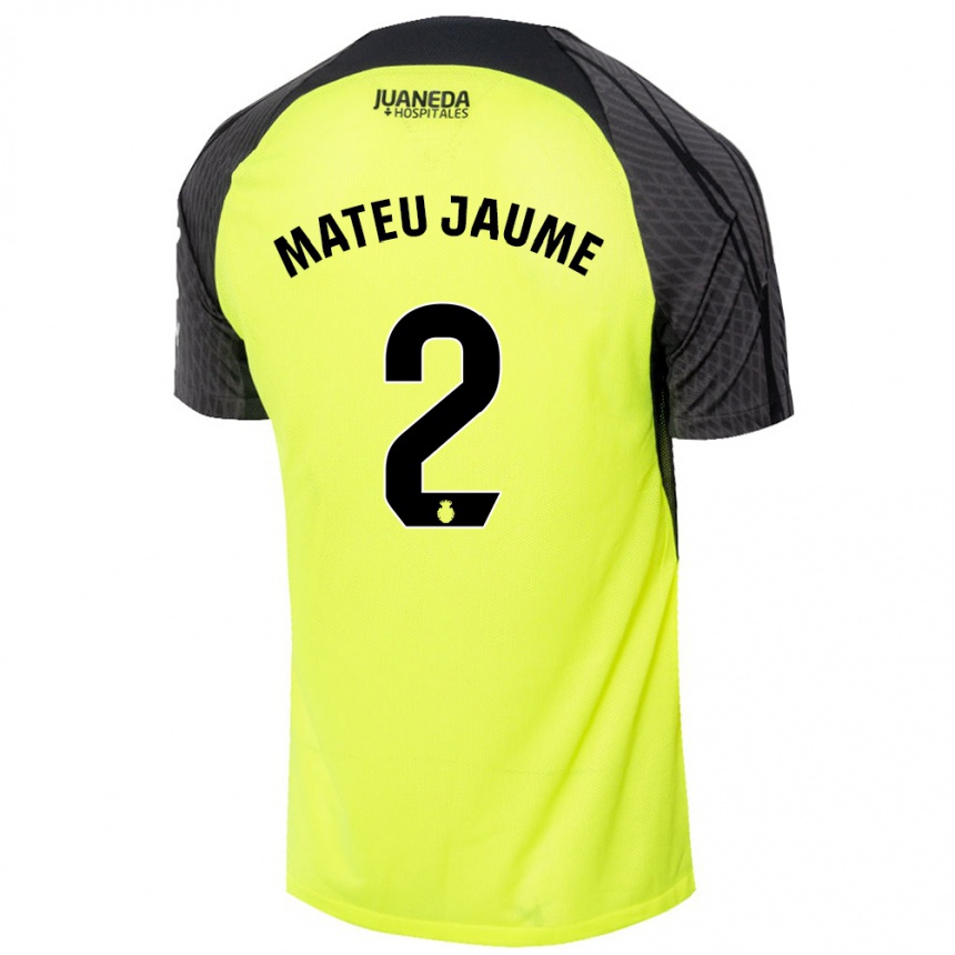 Niño Fútbol Camiseta Mateu Morey Bauza #2 Verde Fluorescente Negro 2ª Equipación 2024/25 Argentina