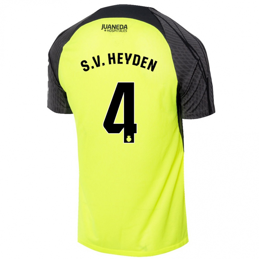 Niño Fútbol Camiseta Siebe Van Der Heyden #4 Verde Fluorescente Negro 2ª Equipación 2024/25 Argentina